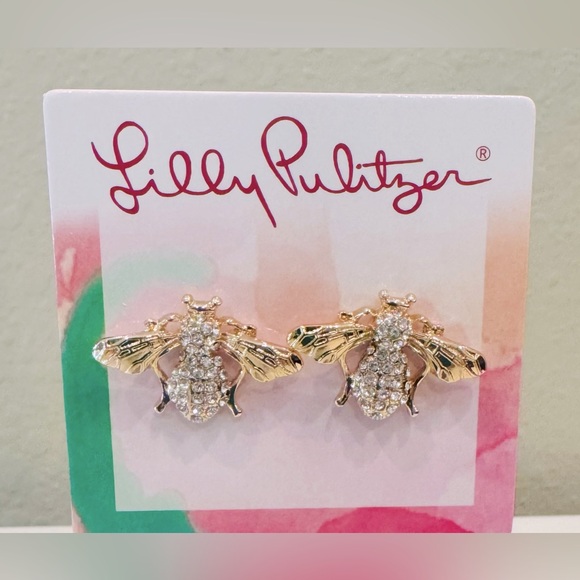 Lilly Pulitzer Gold and Pave Bee Earrings NEW - Picture 3 of 5